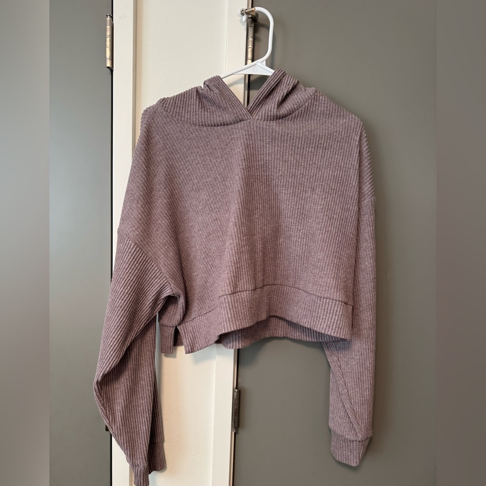 ALO Yoga Mauve Cropped Ribbed Hoodie